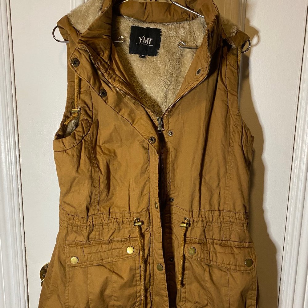 YMI Brand - Vest w/hood, lined - Zippered Front w/buttons and pockets